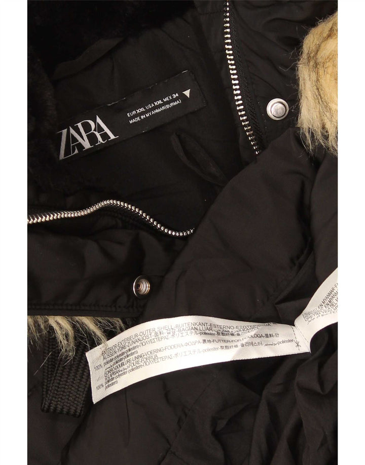 Zara Mujer Chaqueta Acolchada Con Capucha ES 39 2XL Poliéster Negro