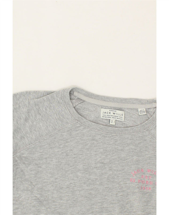 JACK WILLS Womens Superior Graphic Sweatshirt Jumper UK 8 Small Grey Vintage Jack Wills and Second-Hand Jack Wills from Messina Hembry 