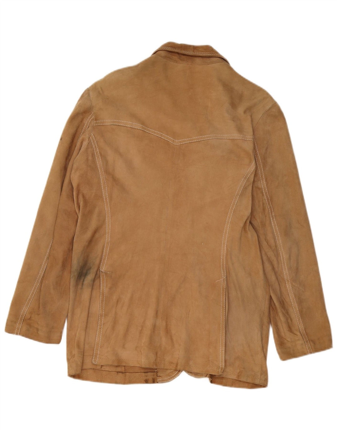Vintage mujer 3 botones ante Blazer chaqueta Reino Unido 14 beige medio