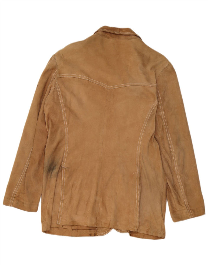 Vintage mujer 3 botones ante Blazer chaqueta Reino Unido 14 beige medio