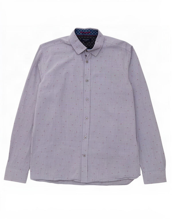 Ted Baker - Camisa con estampado abstracto para hombre, talla 4, algodón gris grande