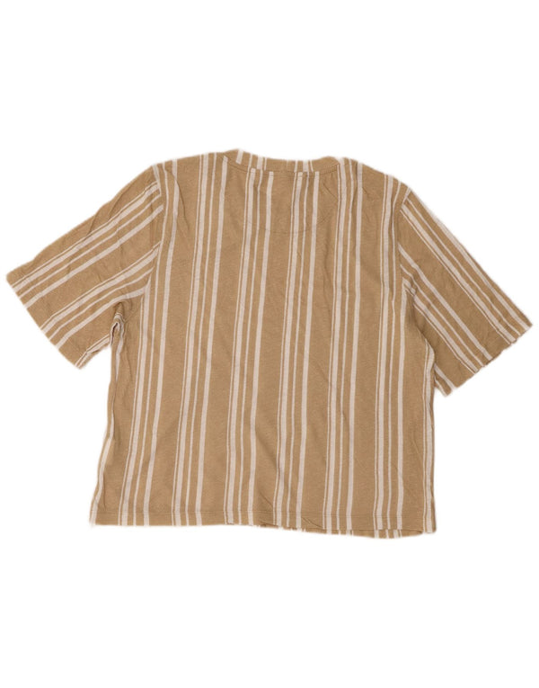 Benetton Camiseta Corta Mujer UK 44 Algodón A Rayas Beige Medio