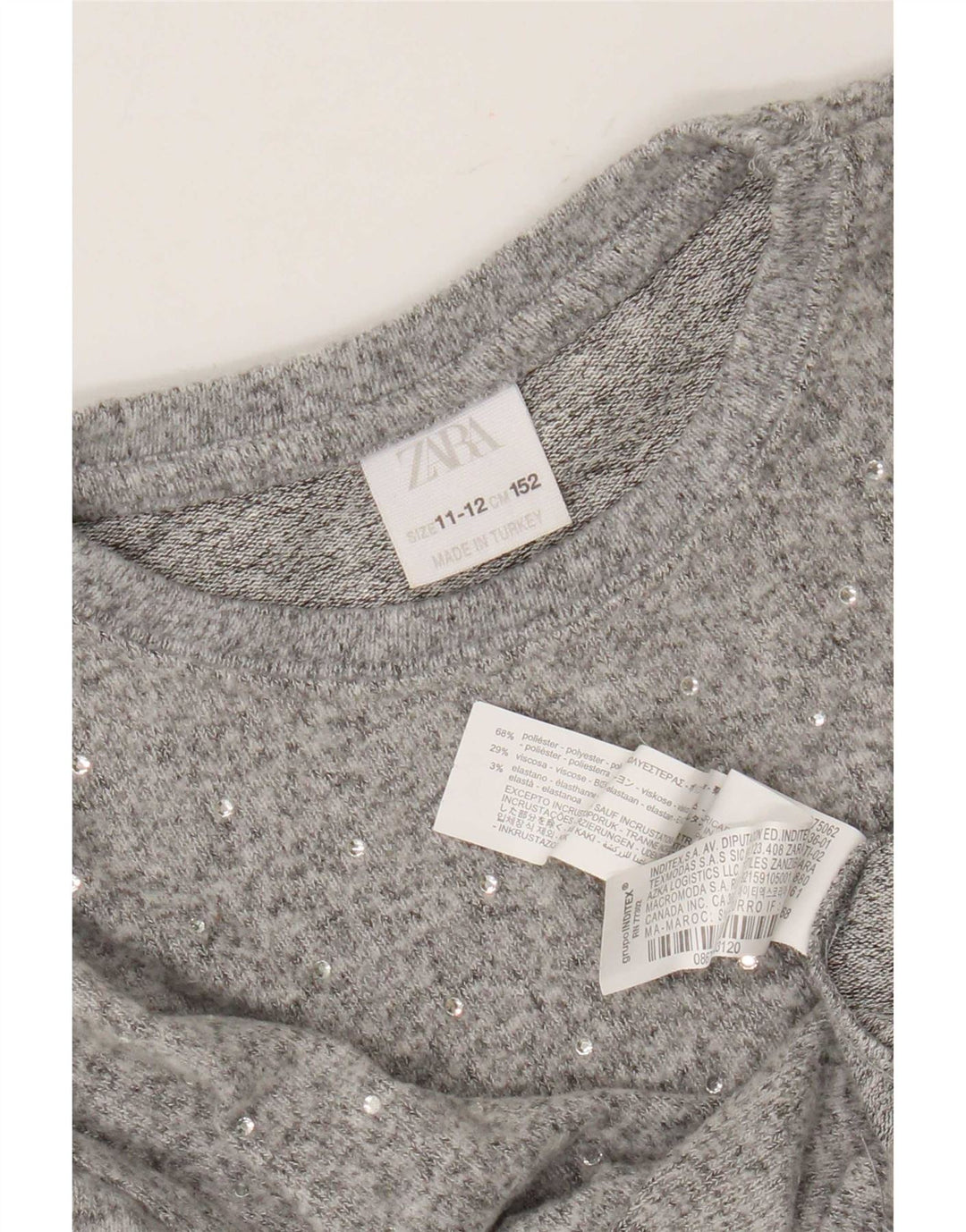 Zara Jersey Niña Cuello Redondo 11-12 Años Gris Poliéster