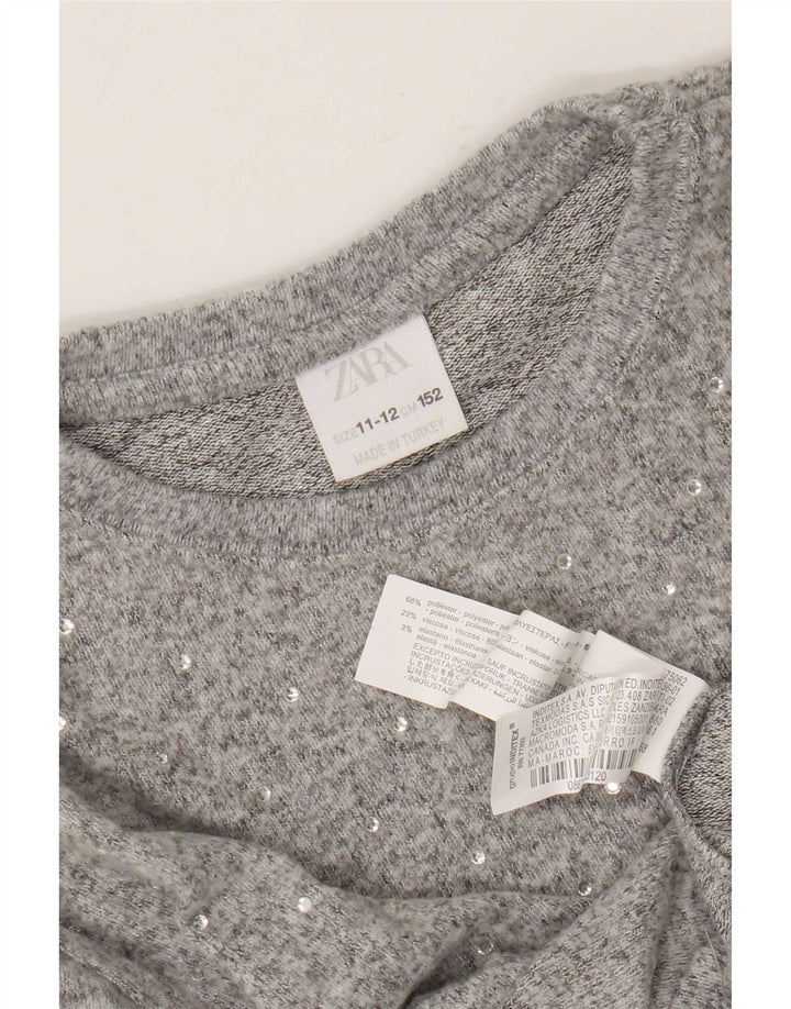 Zara Jersey Niña Cuello Redondo 11-12 Años Gris Poliéster
