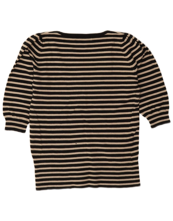 Zara Mujer Top Manga 3/4 UK 40 Mediano Algodón A Rayas Negro
