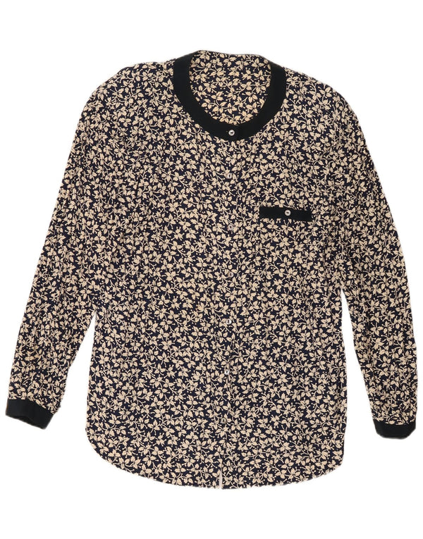 Blusa tipo camisa para mujer superior UK 40 Medio azul marino viscosa floral
