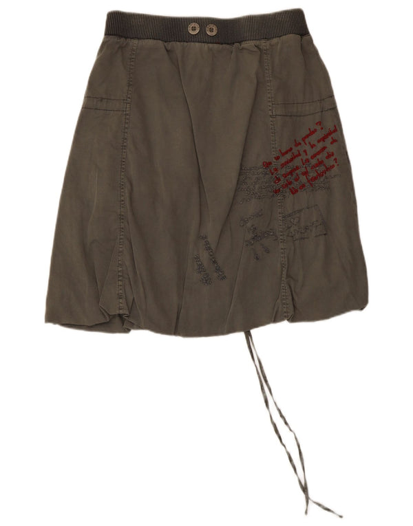 Desigual Falda Burbuja Gráfica Mujer EU 36 Small W28 Algodón Caqui