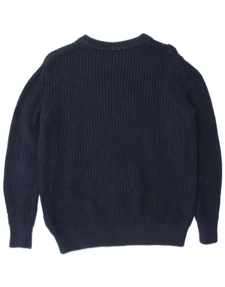 Marks & Spencer Jersey con cuello barco para hombre, talla pequeña, algodón azul marino