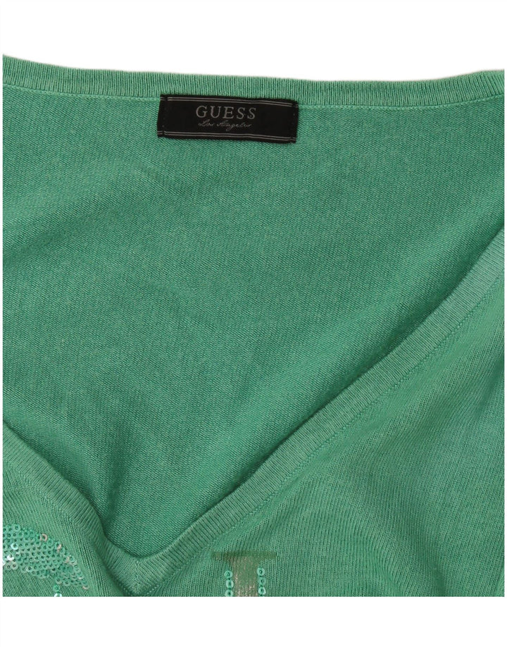 Guess Suéter gráfico con cuello en V para mujer UK 42 Verde medio