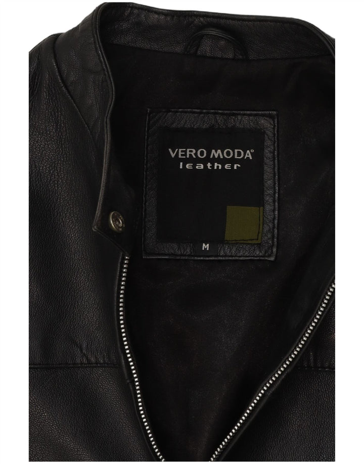 Vintage mujer chaqueta de cuero Reino Unido 14 cuero negro medio