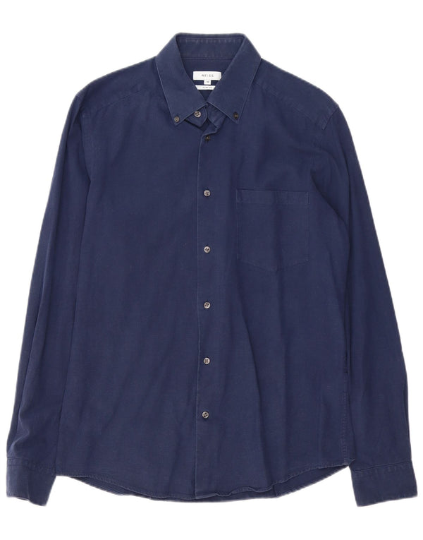 Camisa Reiss Slim Fit De Algodón Azul Marino Medio