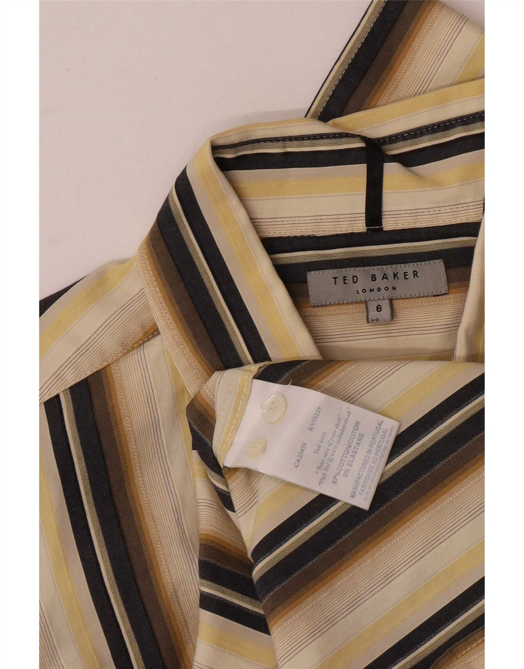 Ted Baker Camisa para hombre Talla 6 2XL Algodón a rayas beige