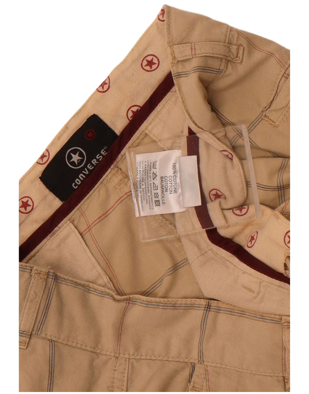 Pantalones cortos chinos Converse para hombre medianos W32 algodón a cuadros beige