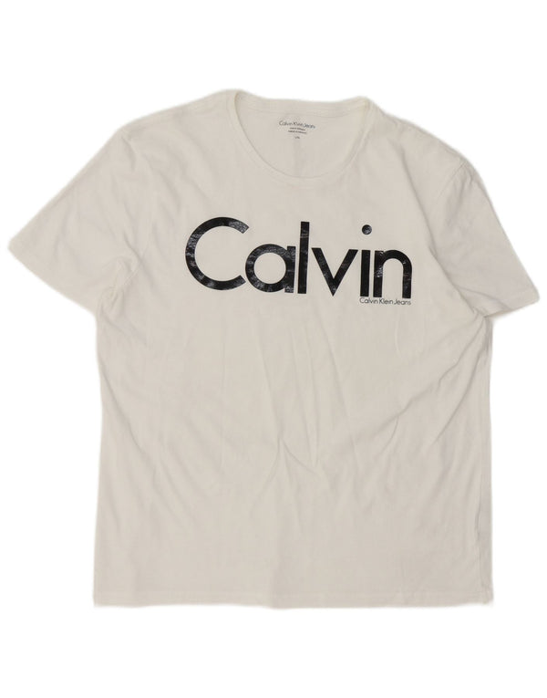 Calvin Klein Jeans - Camiseta gráfica para mujer, talla 40, talla grande, color blanco