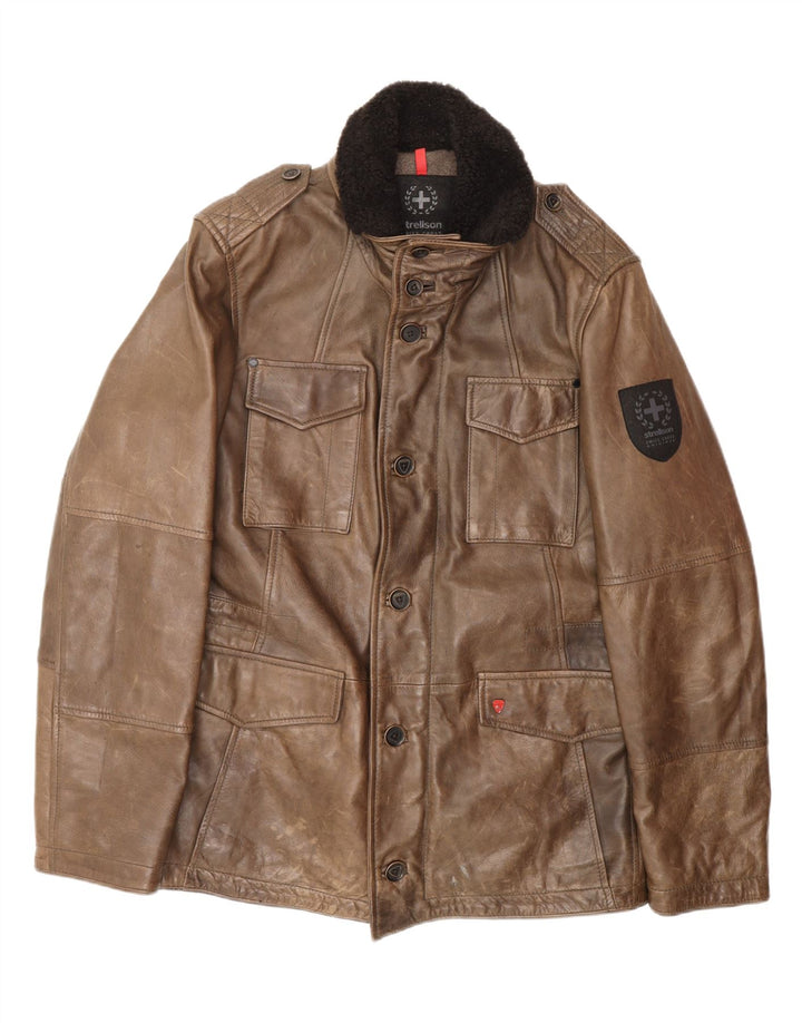 STRELLSON Chaqueta de cuero para hombre IT 48 Cuero marrón medio
