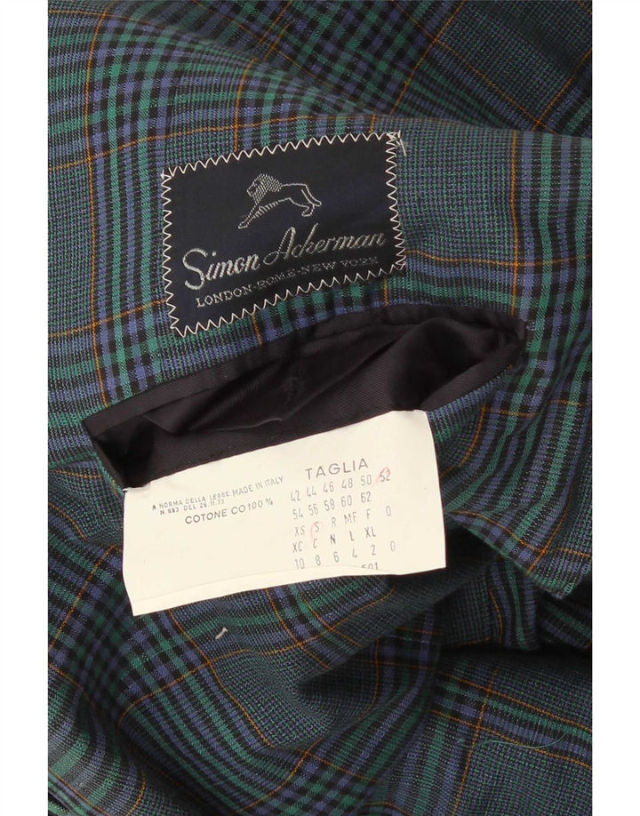 Vintage hombres 2 botones Blazer chaqueta IT 52 grande azul marino cuadros algodón