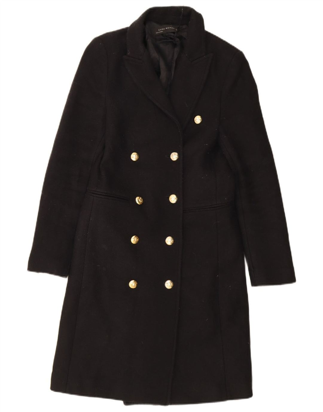Zara Mujer Abrigo Cruzado UK 6 XS Poliéster Negro