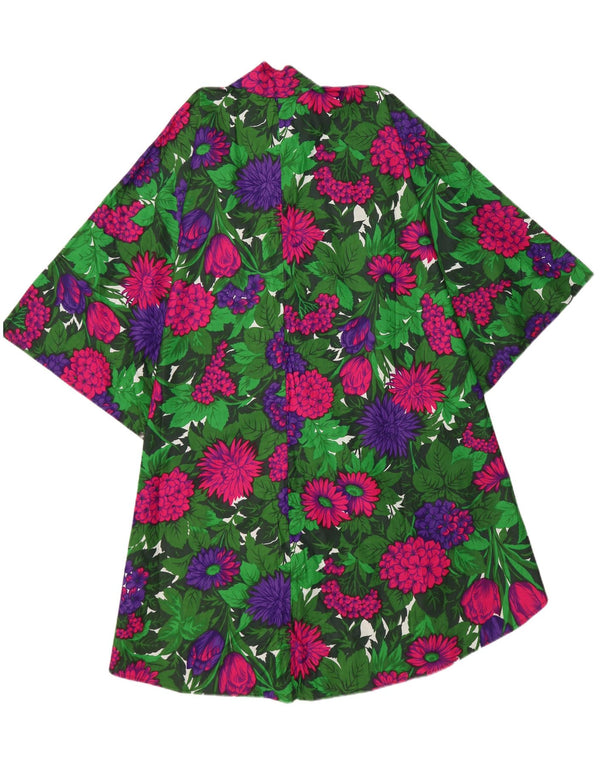 Vintage mujer cabo abrigo un tamaño verde floral algodón