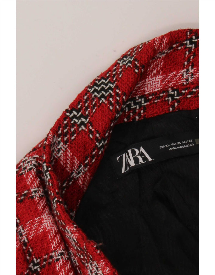 Zara Mujer Chaqueta Blazer De Doble Botonadura UK 40 XL Cuadros Rojos