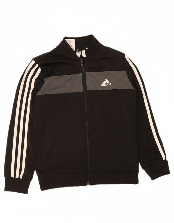 ADIDAS Boys Tracksuit Top Jacket 7-8 Years Black Colourblock Polyester