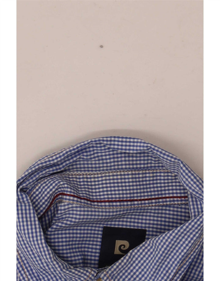 Pierre Cardin Camisa Estampada Para Hombre Vichy Azul Medio