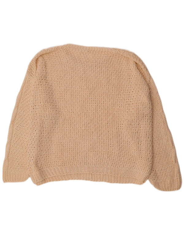 Vintage mujeres de gran tamaño barco cuello jersey suéter UE 36/38 pequeño blanco apagado