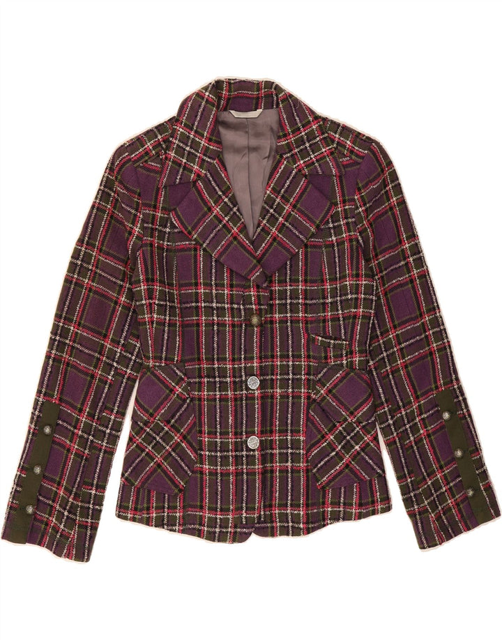 STEFANEL Womens 3 Button Blazer Jacket IT 42 Medium Purple Check Acrylic Vintage Stefanel and Second-Hand Stefanel from Messina Hembry 