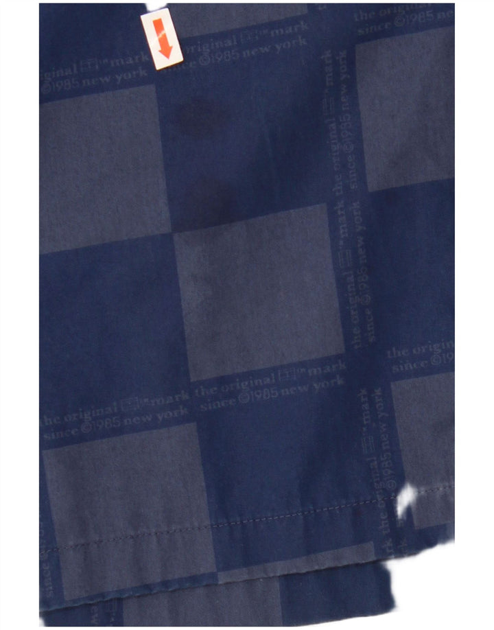 TOMMY HILFIGER Camisa de manga corta para hombre Large Viscosa geométrica azul marino