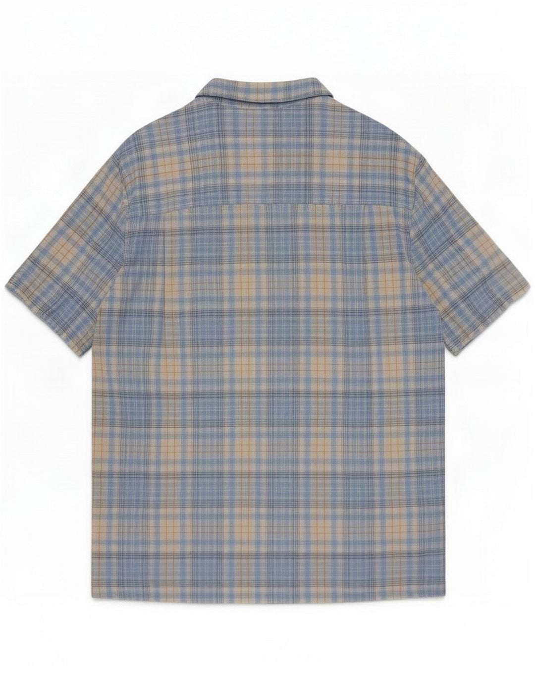 Chaps Camisa de manga corta para hombre de lino a cuadros azul grande