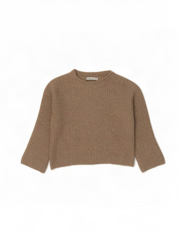 Zara Mujer Crop Oversize Cuello Barco Jersey Suéter UK 10 Small Beige Nylon