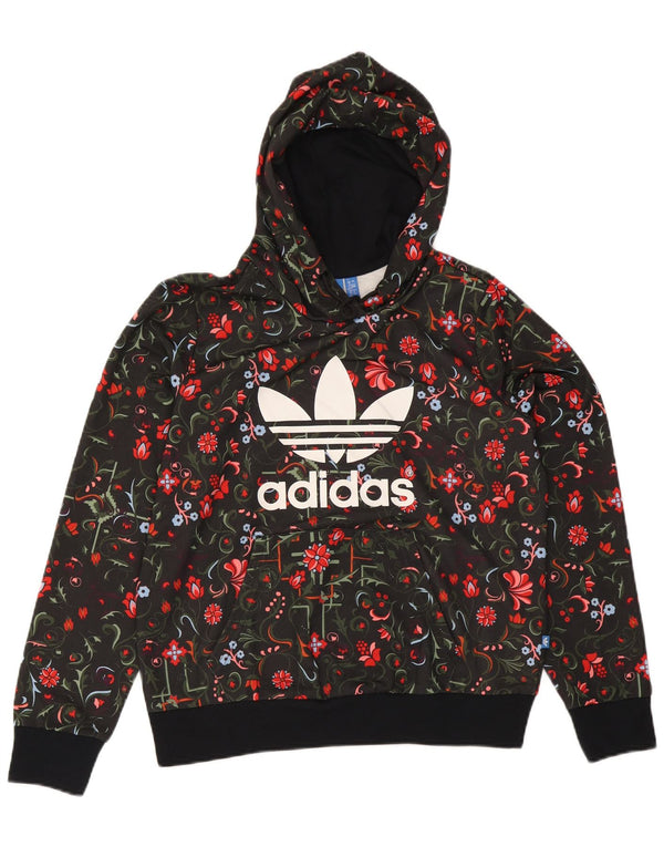 Adidas - Sudadera con capucha para mujer, talla grande, color negro, poliéster floral