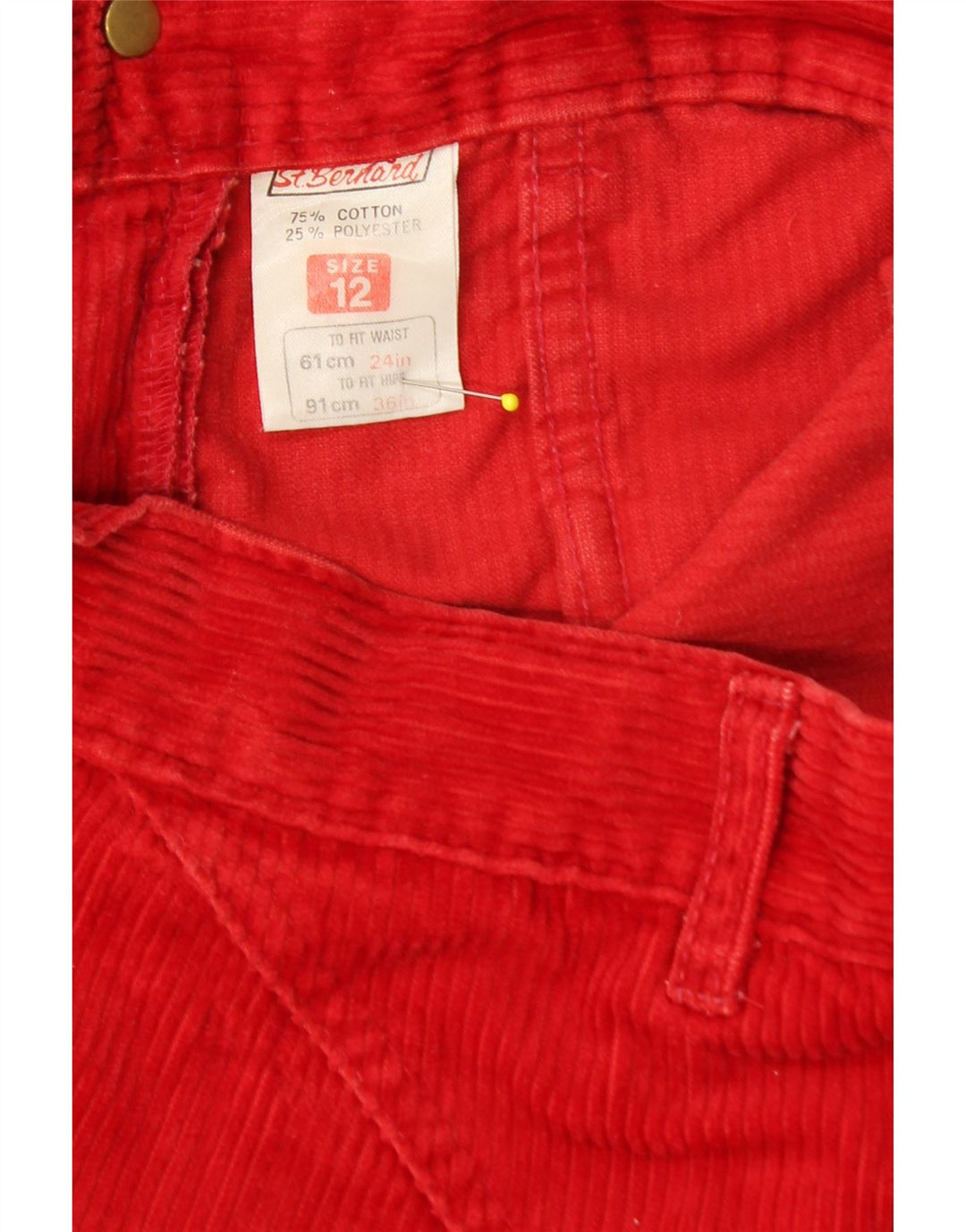 CALLE. BERNARD Pantalones de pana de cintura alta para mujer UK 12 Medium W24 L27 Rojo