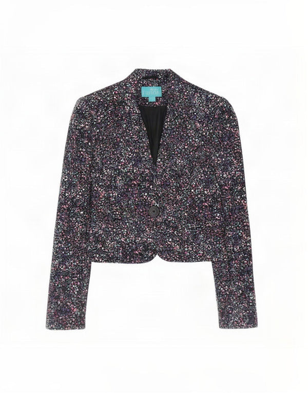 Monsoon Chaqueta Bolero para Mujer UK 40 Mediana Algodón Floral Negro