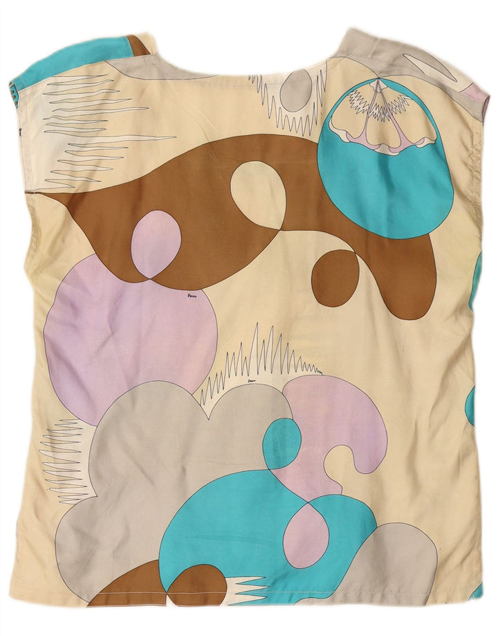 VINTAGE Mujer Patrón Abstracto Blusa Top Reino Unido 14 Medio Multicolor