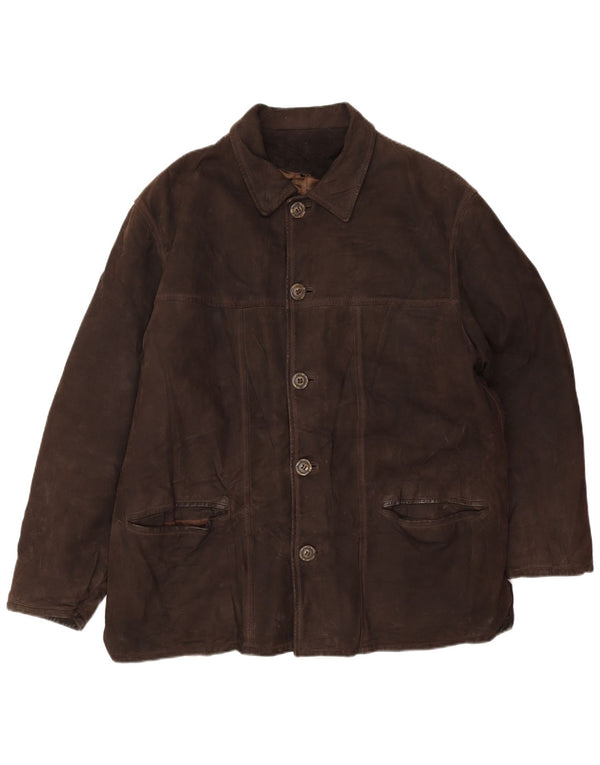 Chaqueta de cuero vintage para hombre IT 54 2XL cuero marrón