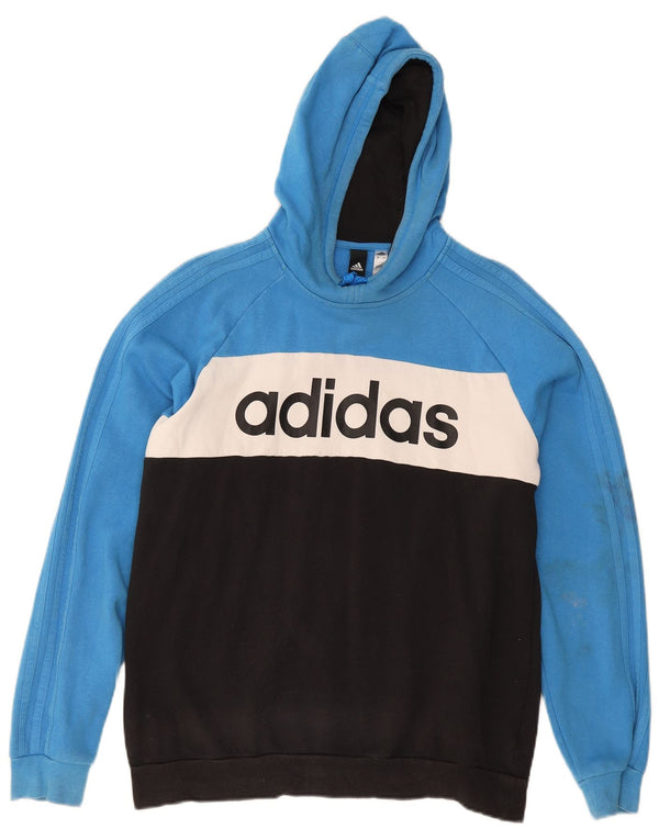 Adidas Hombre Sudadera Con Capucha Gráfica Jersey Grande Azul Colorblock Algodón