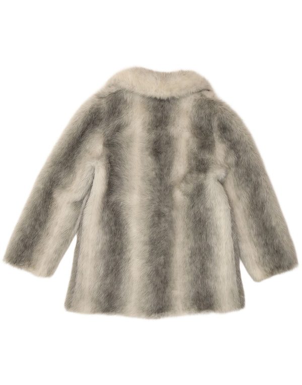 VINTAGE Abrigo de piel sintética para mujer Reino Unido 12 Modacryl a rayas plateadas medianas