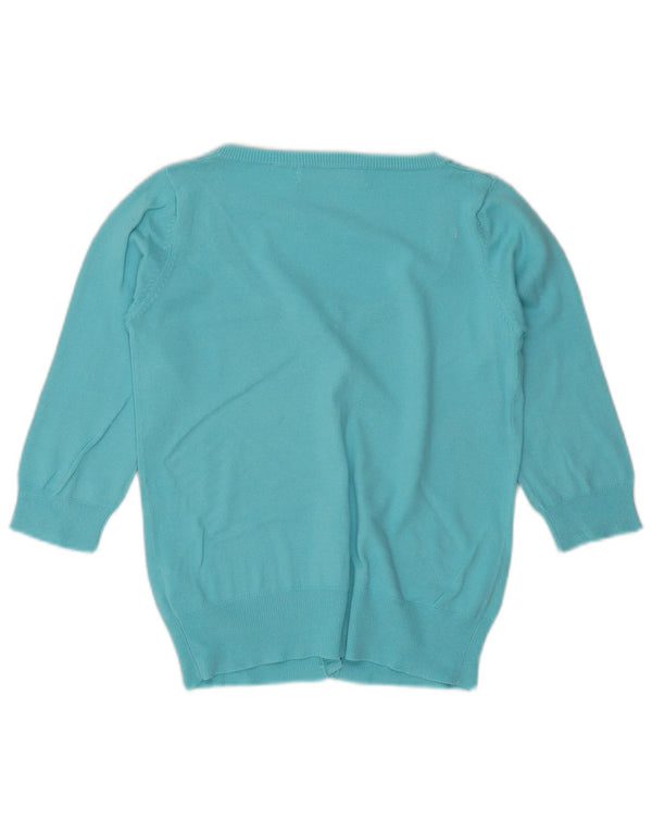Zara Mujer Cárdigan De Manga 3/4 Suéter UK 42 Algodón Azul Medio