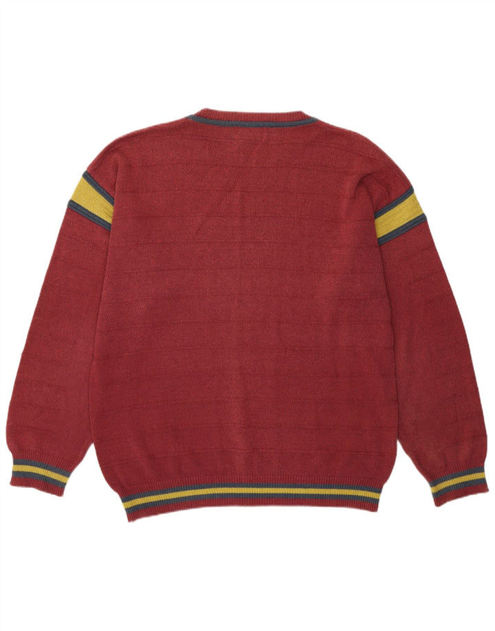 Vintage hombres cuello redondo jersey suéter grande rosa colorblock