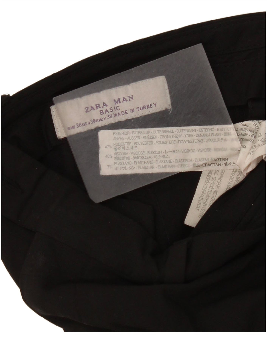 Zara Pantalón de traje recto para hombre EU 38 Small W30 L35 Poliéster negro