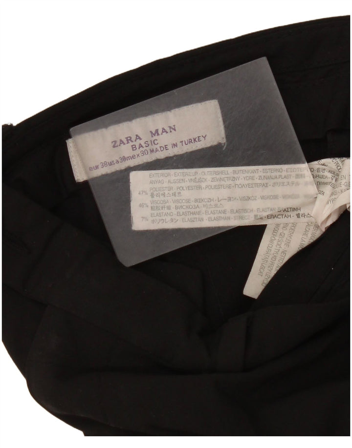 Zara Pantalón de traje recto para hombre EU 38 Small W30 L35 Poliéster negro