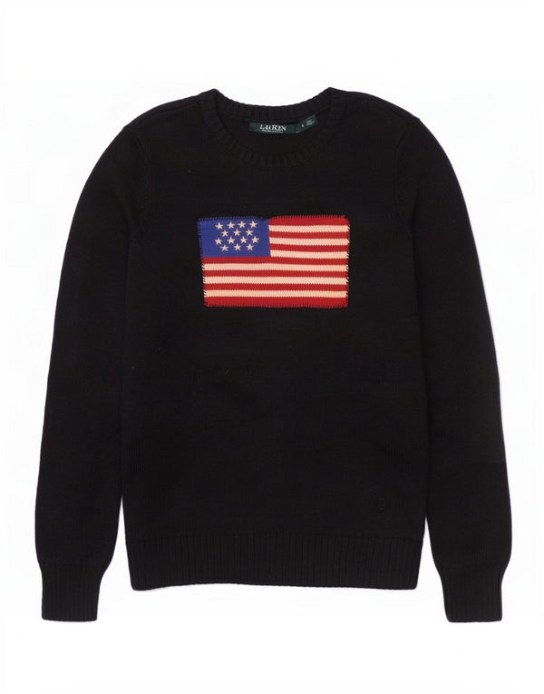 Ralph Lauren suéter gráfico para mujer con cuello barco, talla 10, color negro, EE. UU.