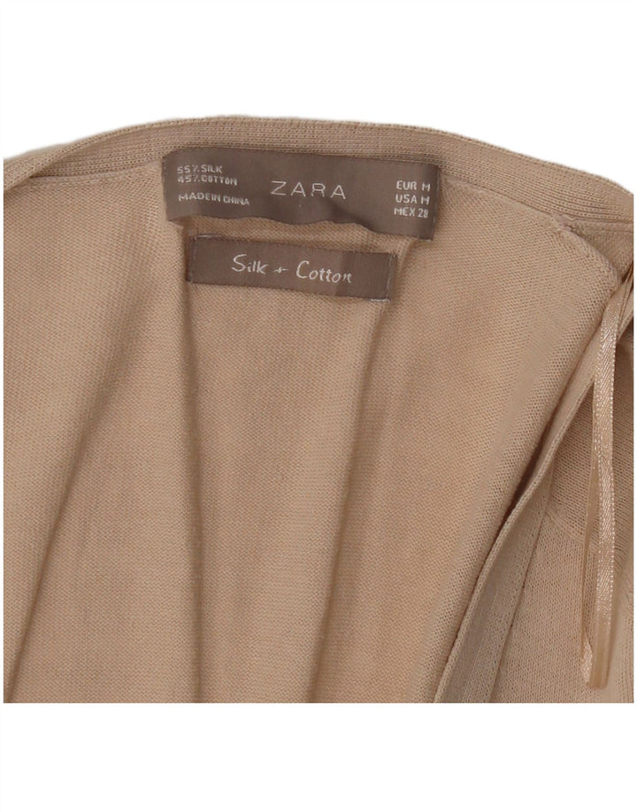 Zara Mujer Jersey Cárdigan Largo UK 44 Seda Beige Medio
