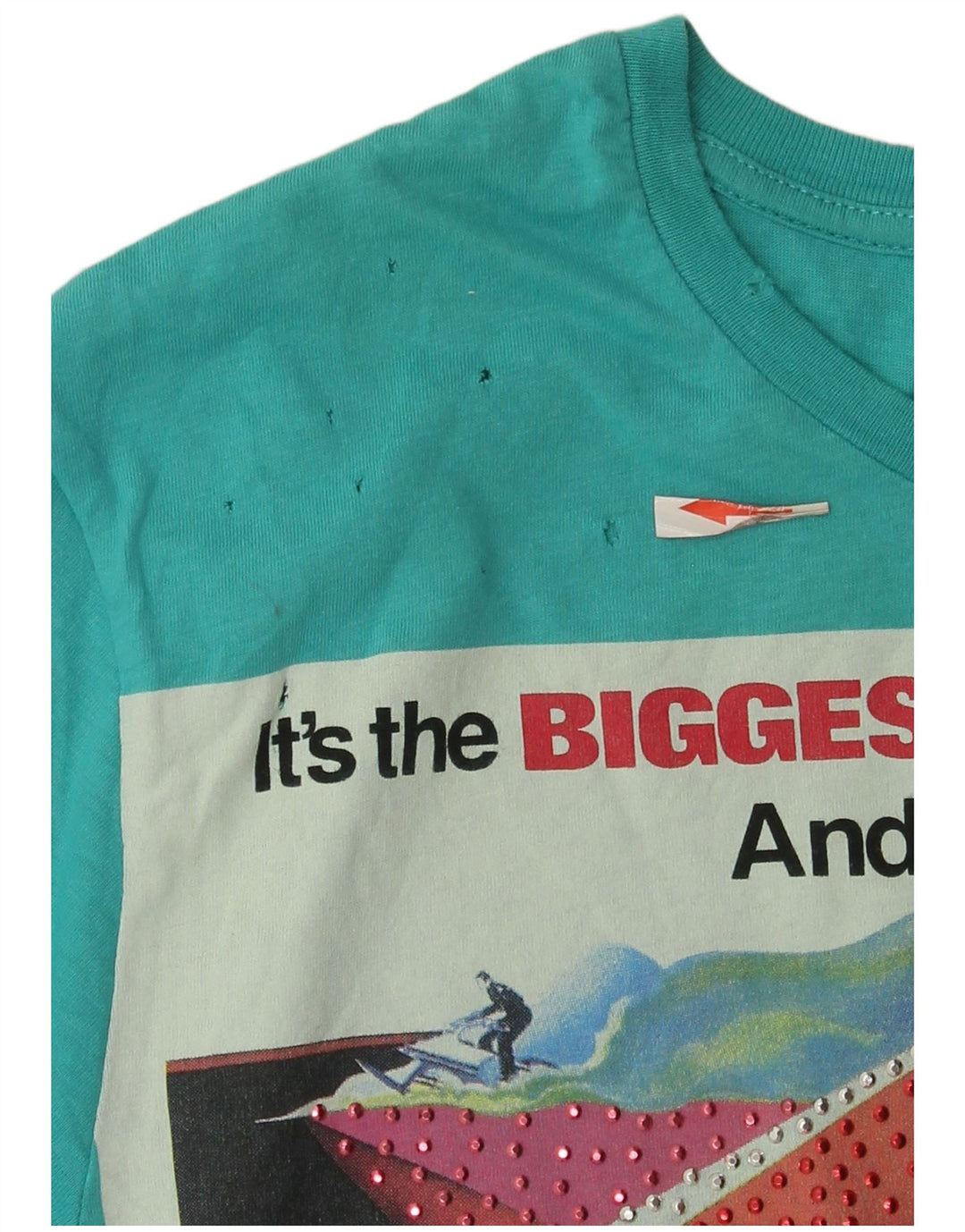 Zara Hombre Camiseta Gráfica Top Small Algodón Azul