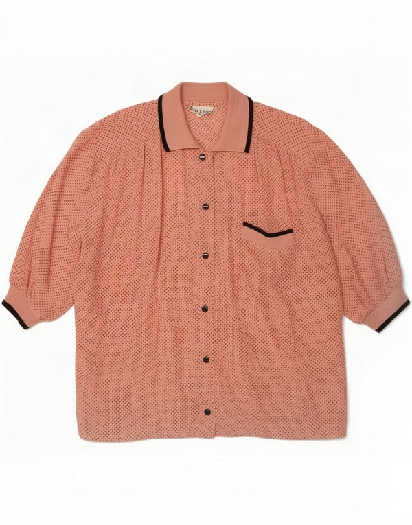 Blusa camisera de manga corta vintage para mujer IT 48 XL Seda moteada rosa
