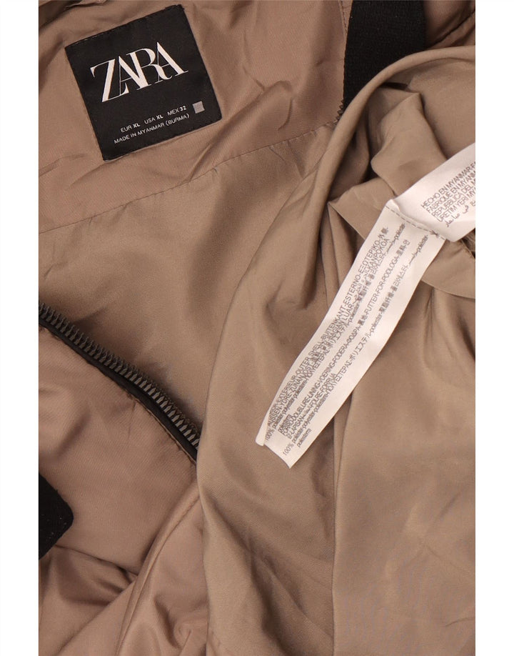 Zara Mujer Abrigo Acolchado Extragrande Con Capucha ES 40 XL Poliéster Marrón