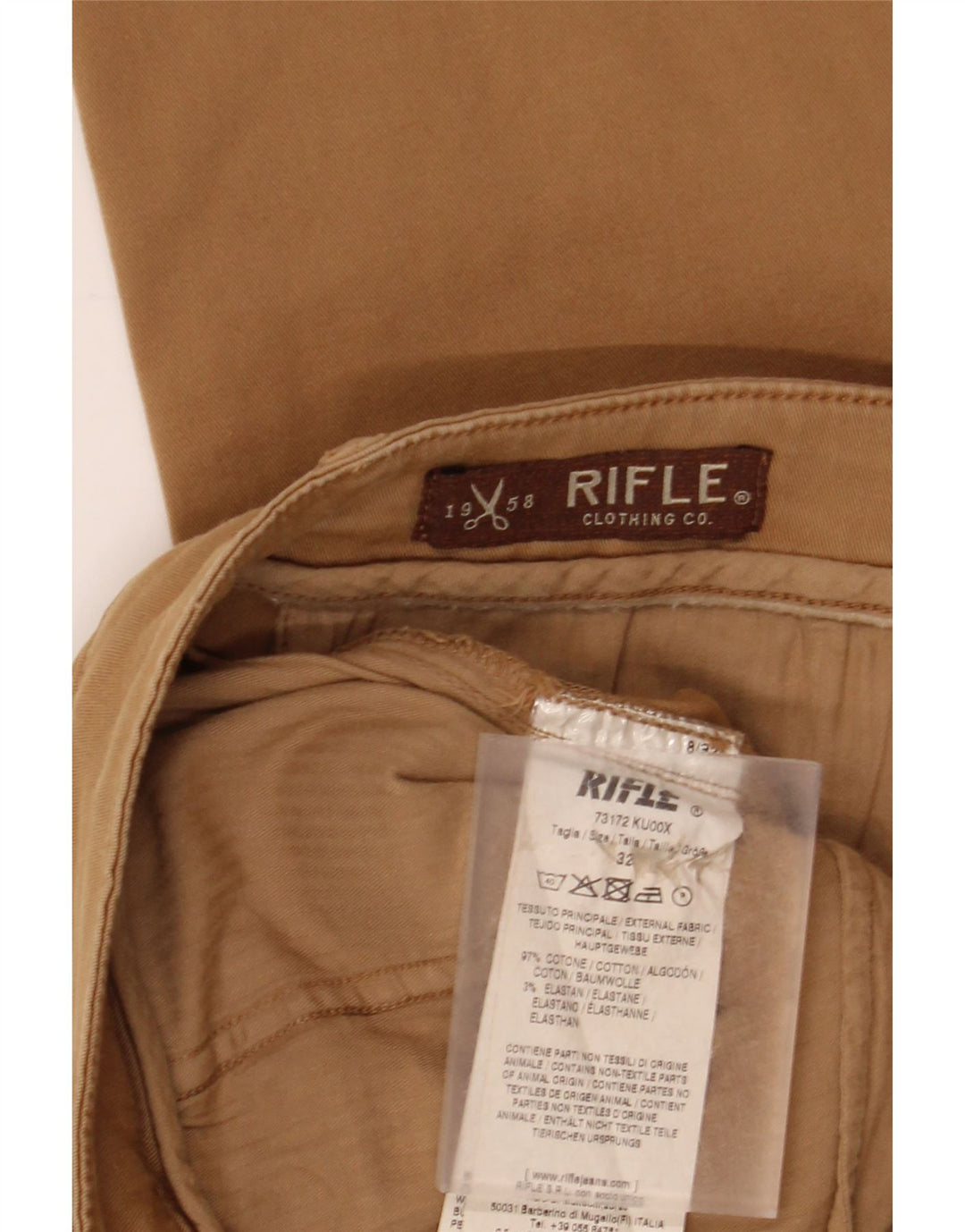 RIFLE Pantalón chino ajustado para hombre W32 L30 Algodón beige
