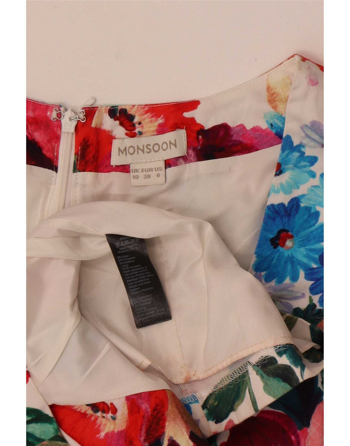 Monsoon Vestido tubo para mujer UK 40 Pequeño Poliéster floral blanco