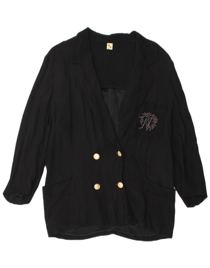 Vintage mujer chaqueta blazer de doble pecho IT 44 Acetato negro medio