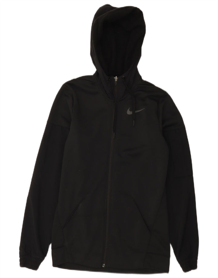 Nike Dri Fit Sudadera con capucha y cremallera para hombre, talla pequeña, poliéster negro